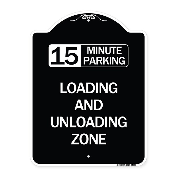 Signmission 15 Minute Parking Loading and Unloading Zone Heavy-Gauge Aluminum Sign, 24" x 18", BW-1824-24596 A-DES-BW-1824-24596 - main
